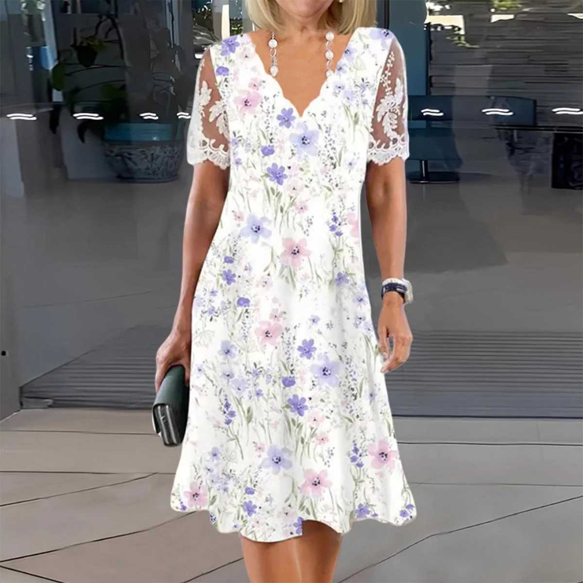 Edith | Vestido Midi Floral con Mangas de Encaje para Mujer - Imagen 2