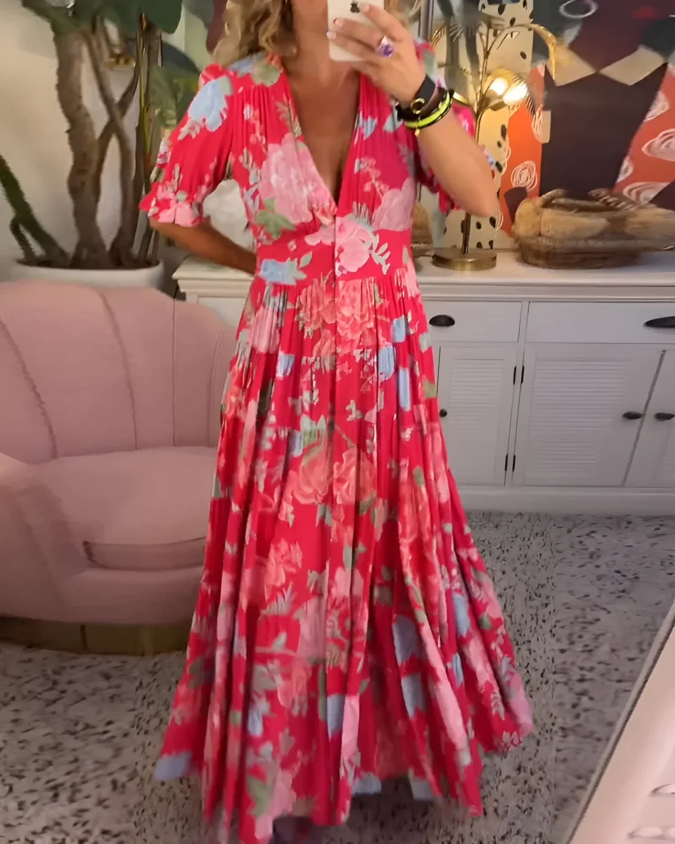 Carine | Vestido con cuello en V y bolsillos con estampado floral - Imagen 2