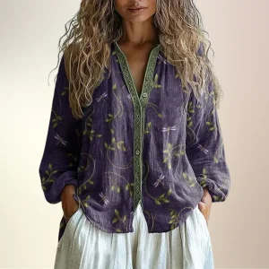 Ámbar™ | Blusa con estampado de hojas vintage