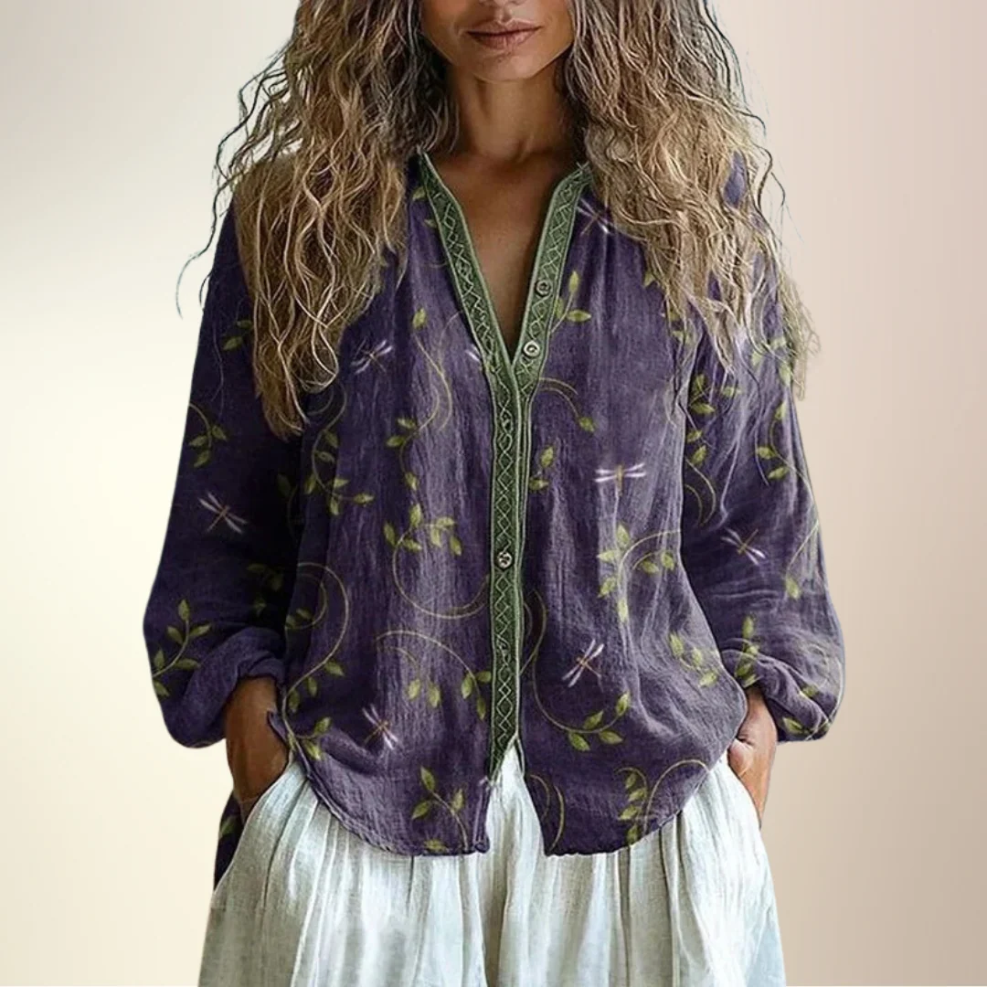 Ámbar™ | Blusa con estampado de hojas vintage - Imagen 2