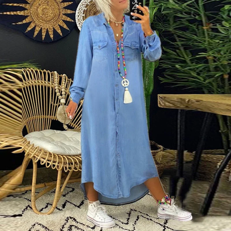 Yara™ - Vestido largo vaquero de manga larga
