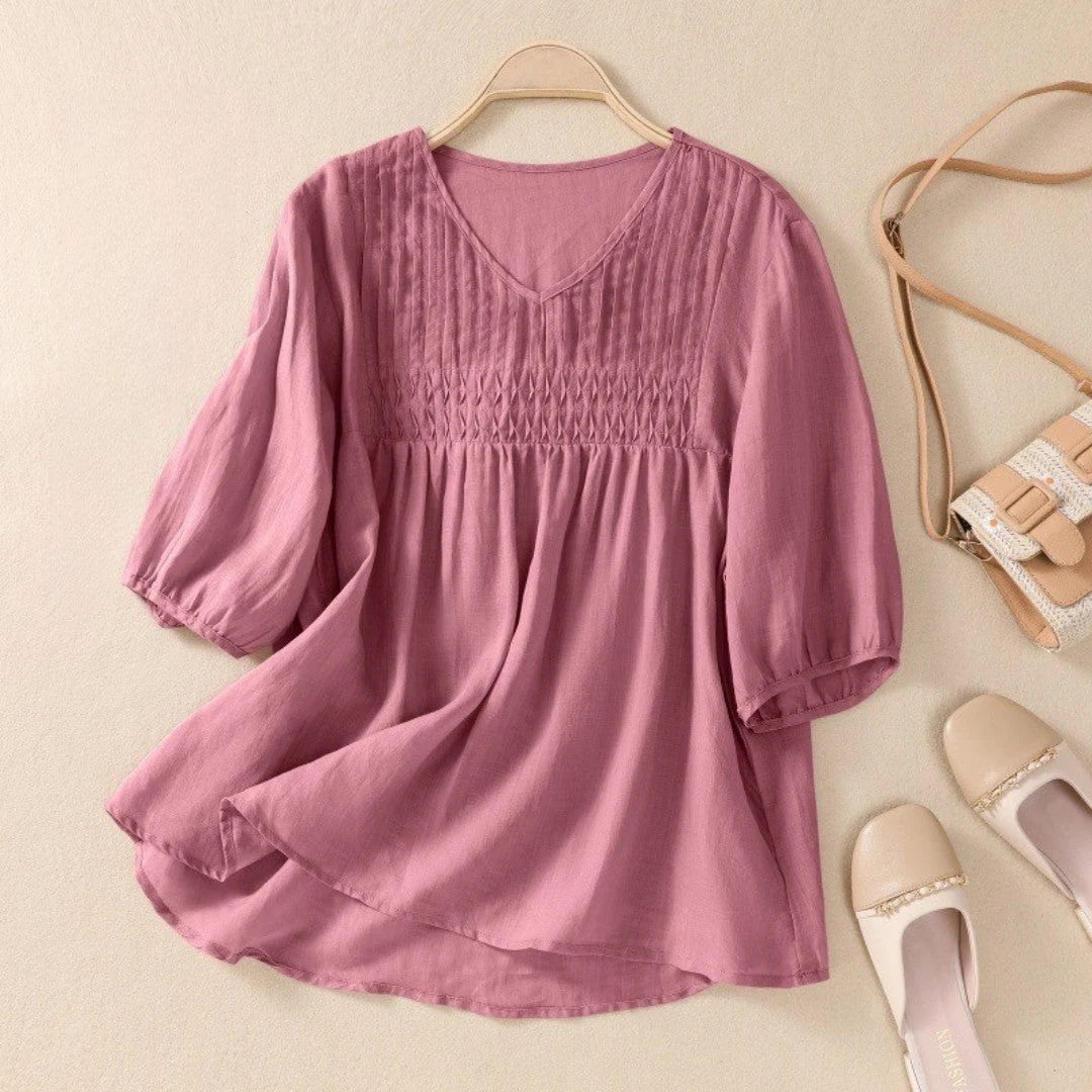 Laurienne™ | Blusa plisada con cuello en V - Imagen 3