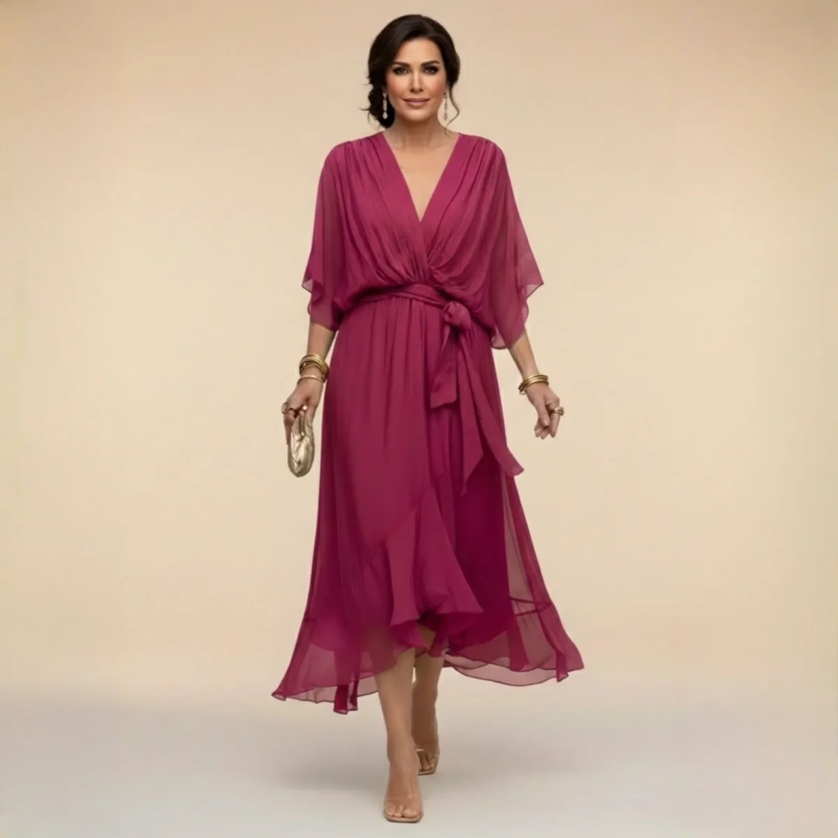 Monica - Vestido ligero estilo gasa con escote en V para Mujer - Imagen 5