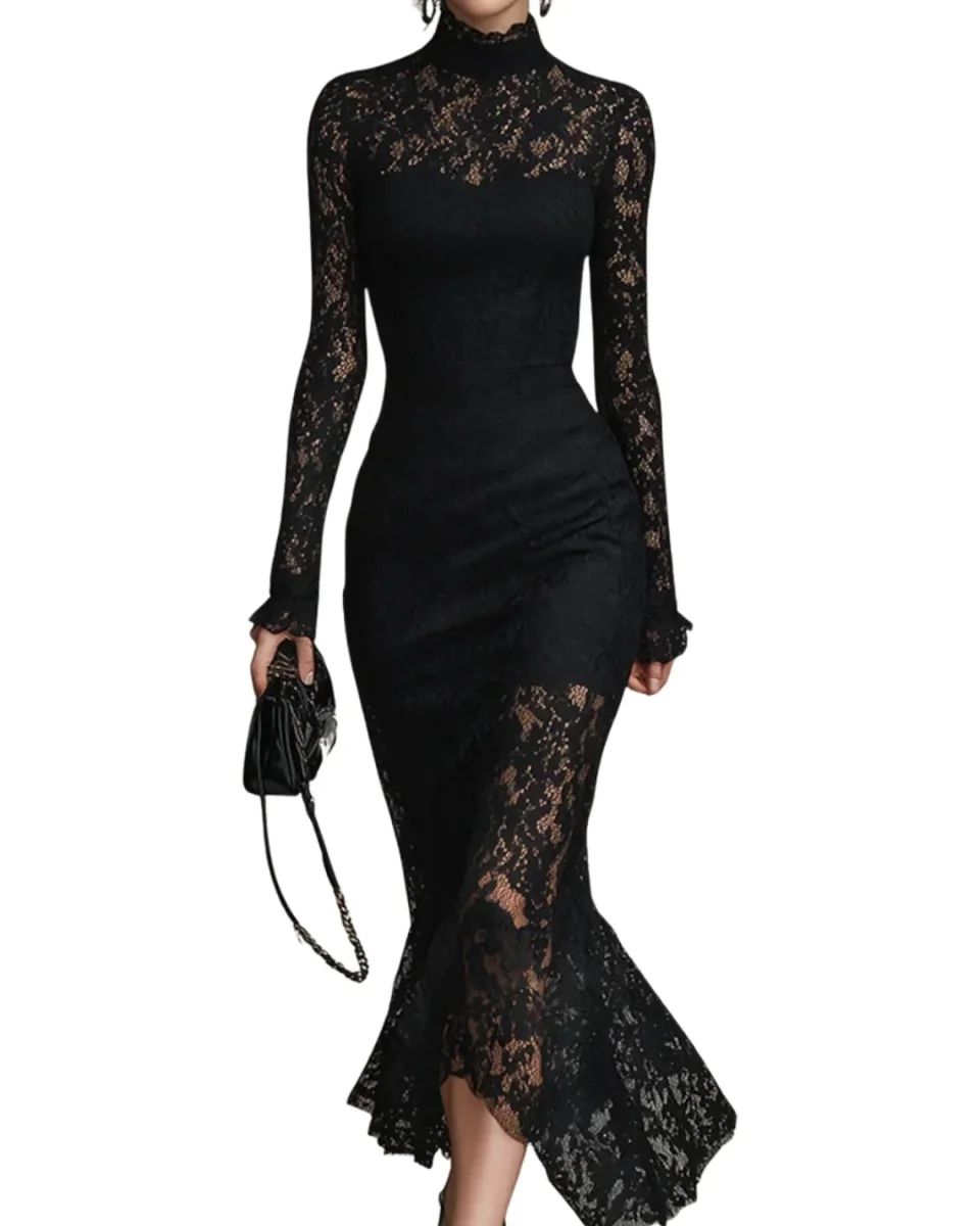 Veronika | Vestido Maxi de Encaje Negro - Imagen 2