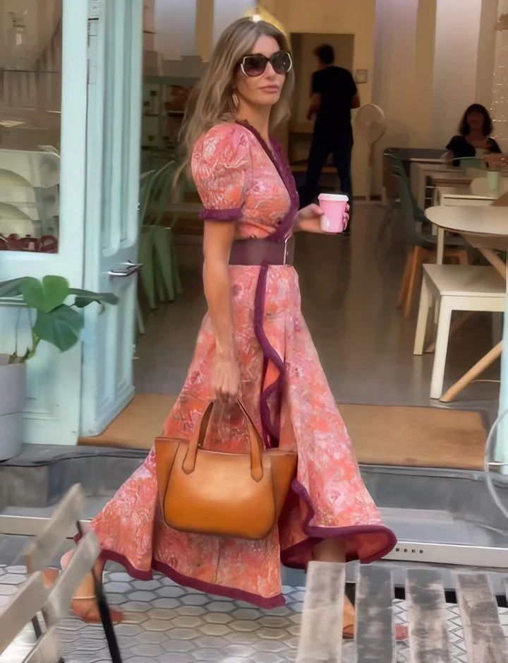 Armen - Elegante vestido largo rosa con mangas cortas - Imagen 6