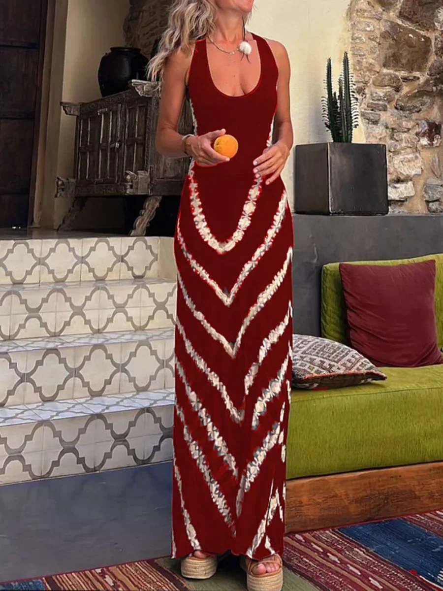 Juana - Vestido largo elástico con lazo y estampado de olas para Mujer - Imagen 4