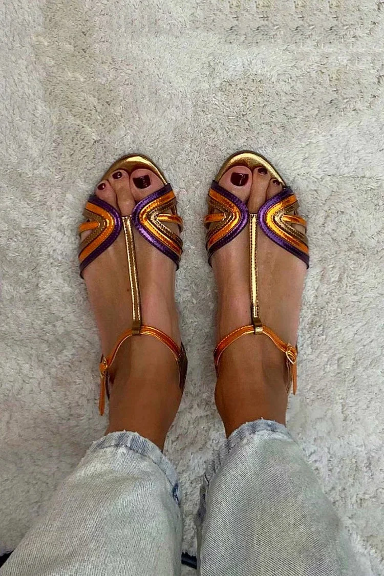 Tola - Sandalias doradas con hebilla y tira multicolor para Mujer - Imagen 3
