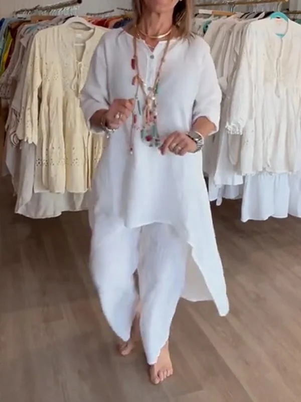Chiara™ Traje casual de lino de color liso para mujer - Imagen 8