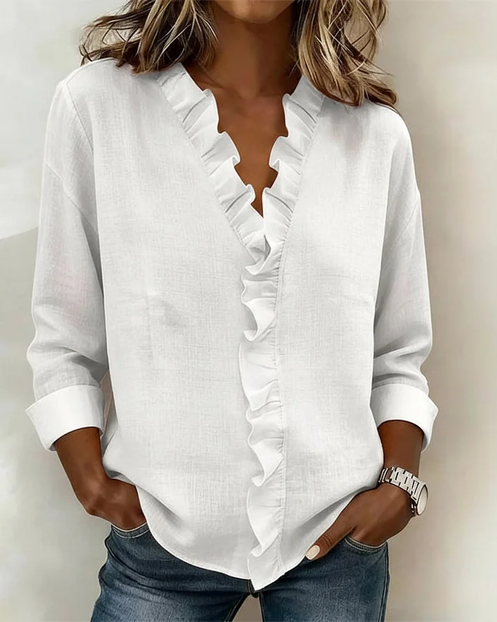 Indie · Blusa con volantes y cuello en V para Mujer - Imagen 3