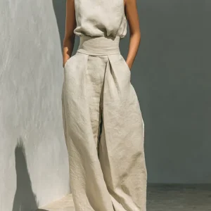 Aida - Conjunto de Blusa Sin Mangas y Pantalones de Pierna Ancha en Algodón y Lino Minimalista para Mujer