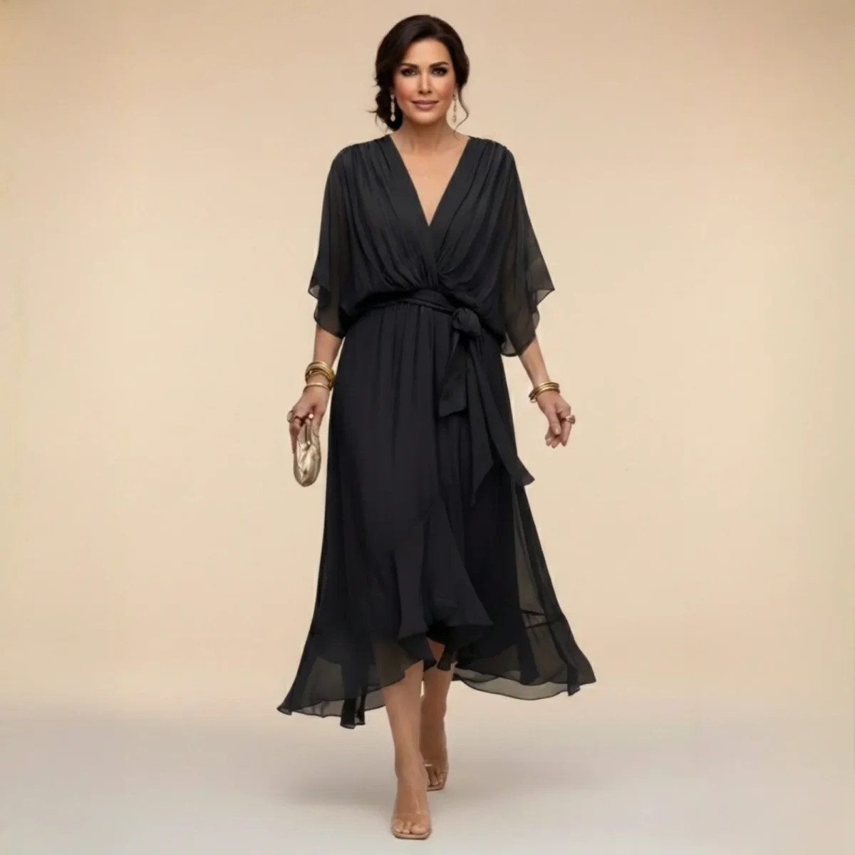Monica - Vestido ligero estilo gasa con escote en V para Mujer - Imagen 3