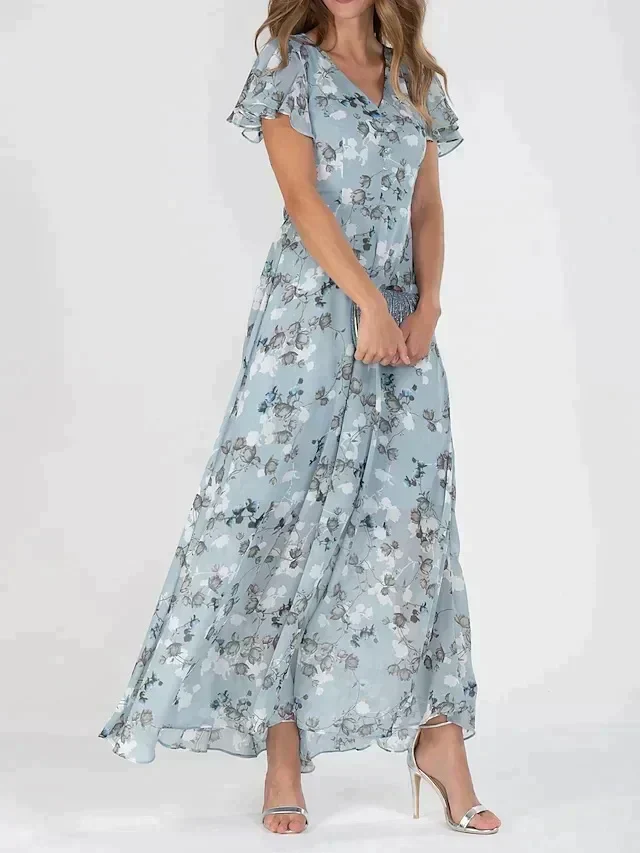 Marit | Elegante vestido largo con cuello en V y estampado floral