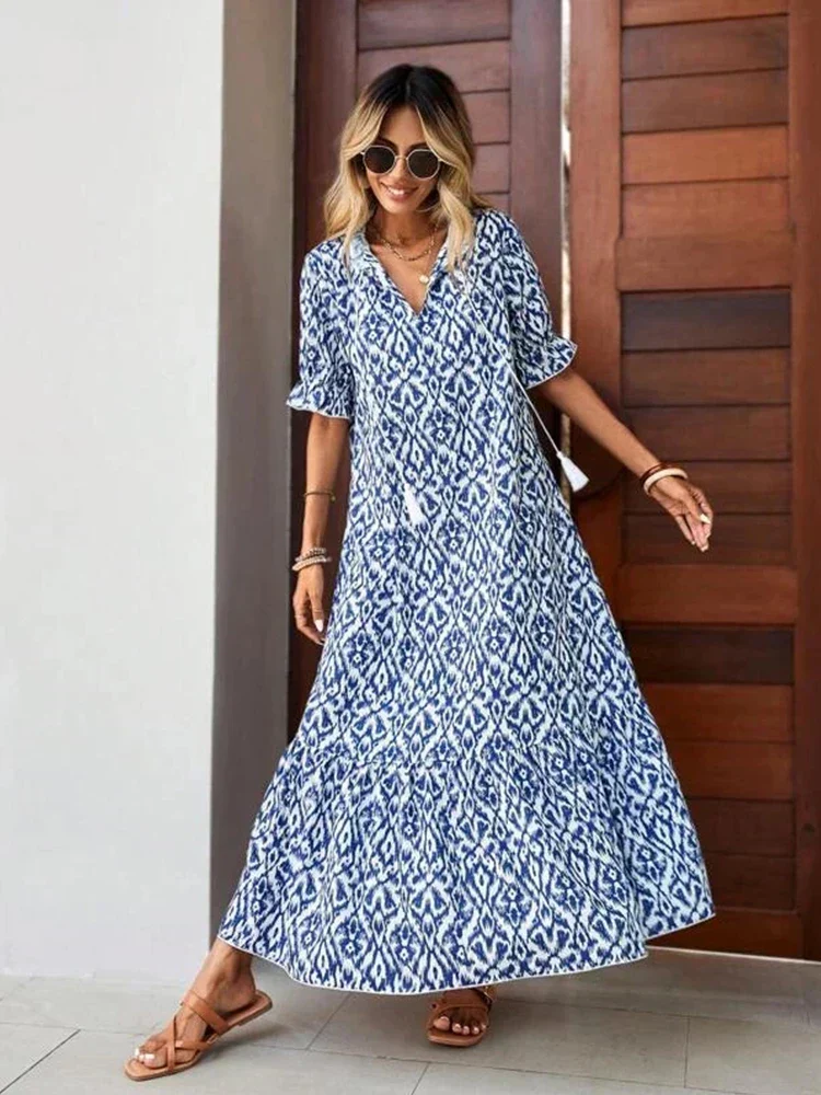 Felicia™ Vestido largo de tejido suelto con estampado de flores - Imagen 4