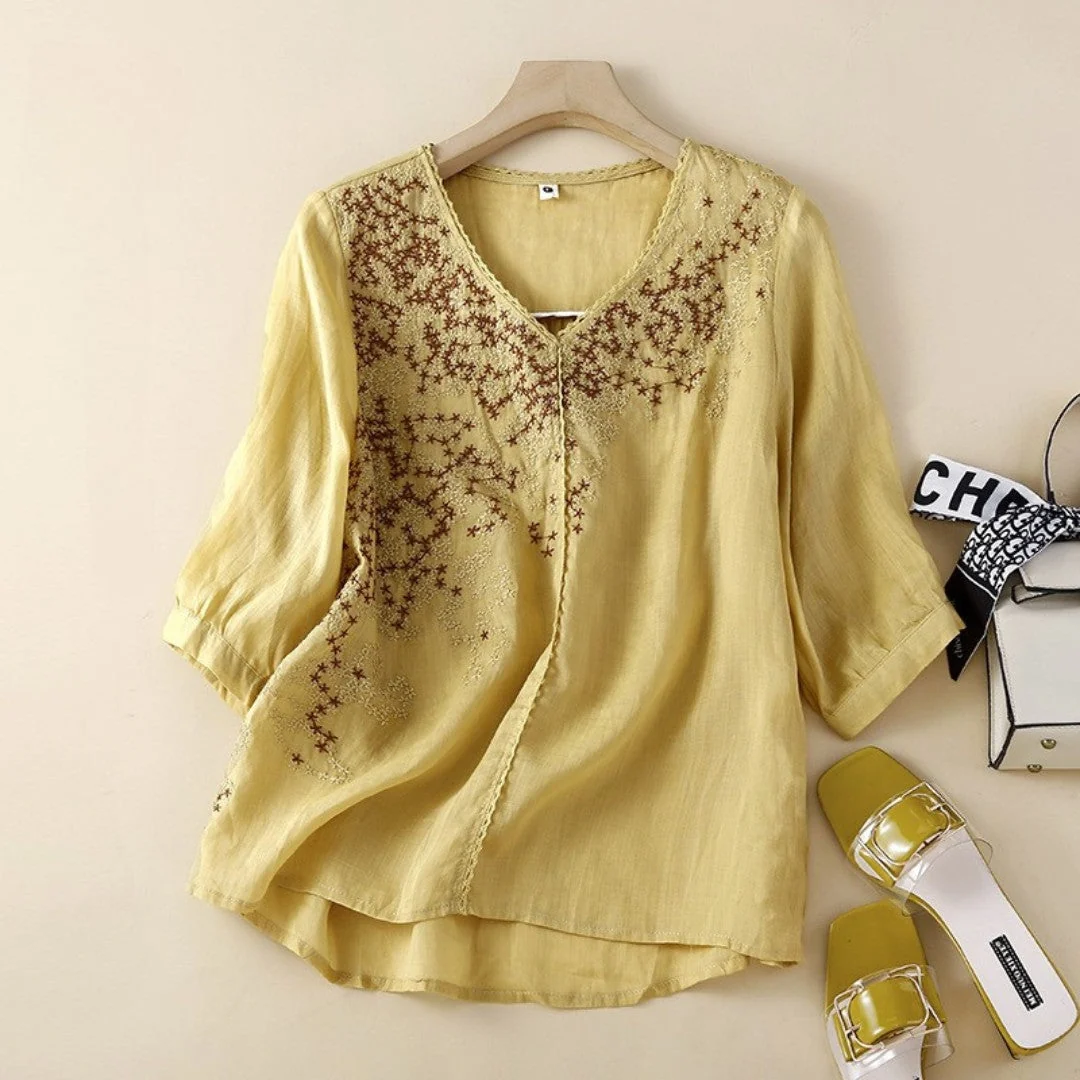 Laurienne™ | Blusa bordada con cuello en V - Imagen 4