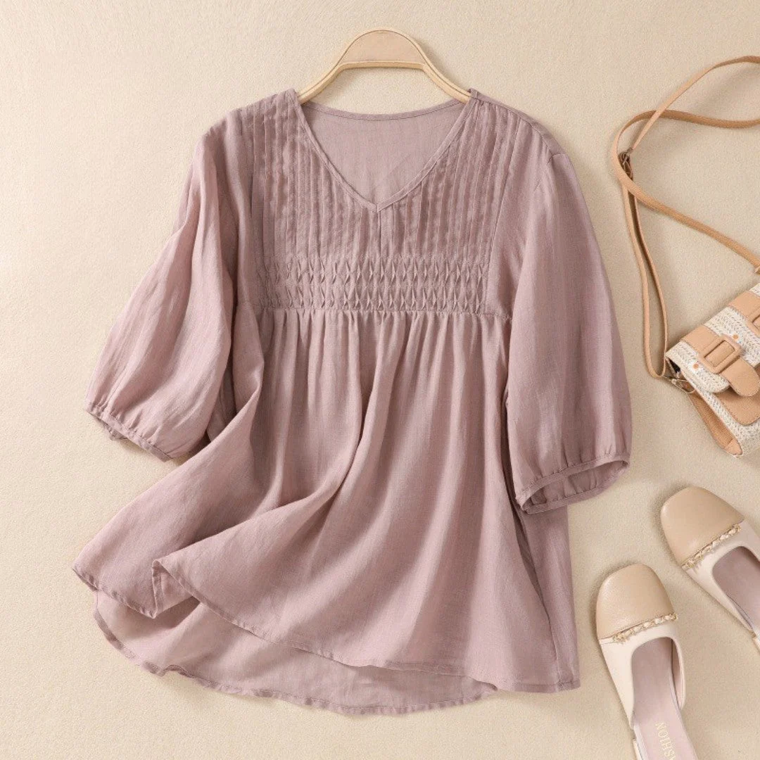 Laurienne™ | Blusa plisada con cuello en V - Imagen 4