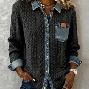 Eva - Camisa de manga larga con patchwork denim