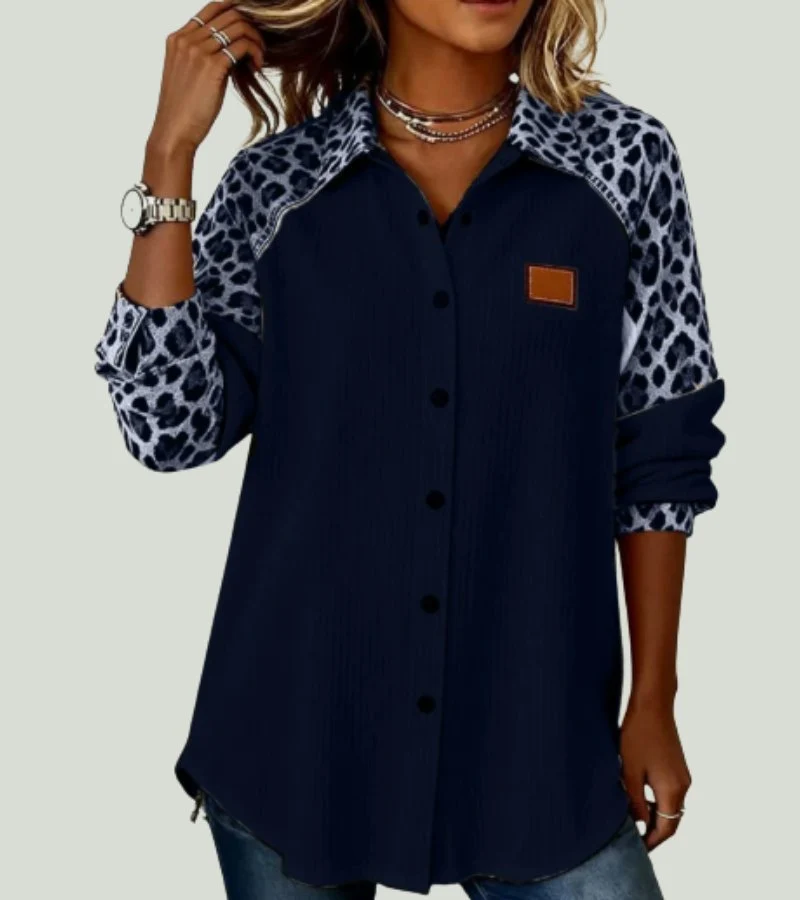 Renza | Camisa com Colarinho Reversível de Leopardo - Imagen 6