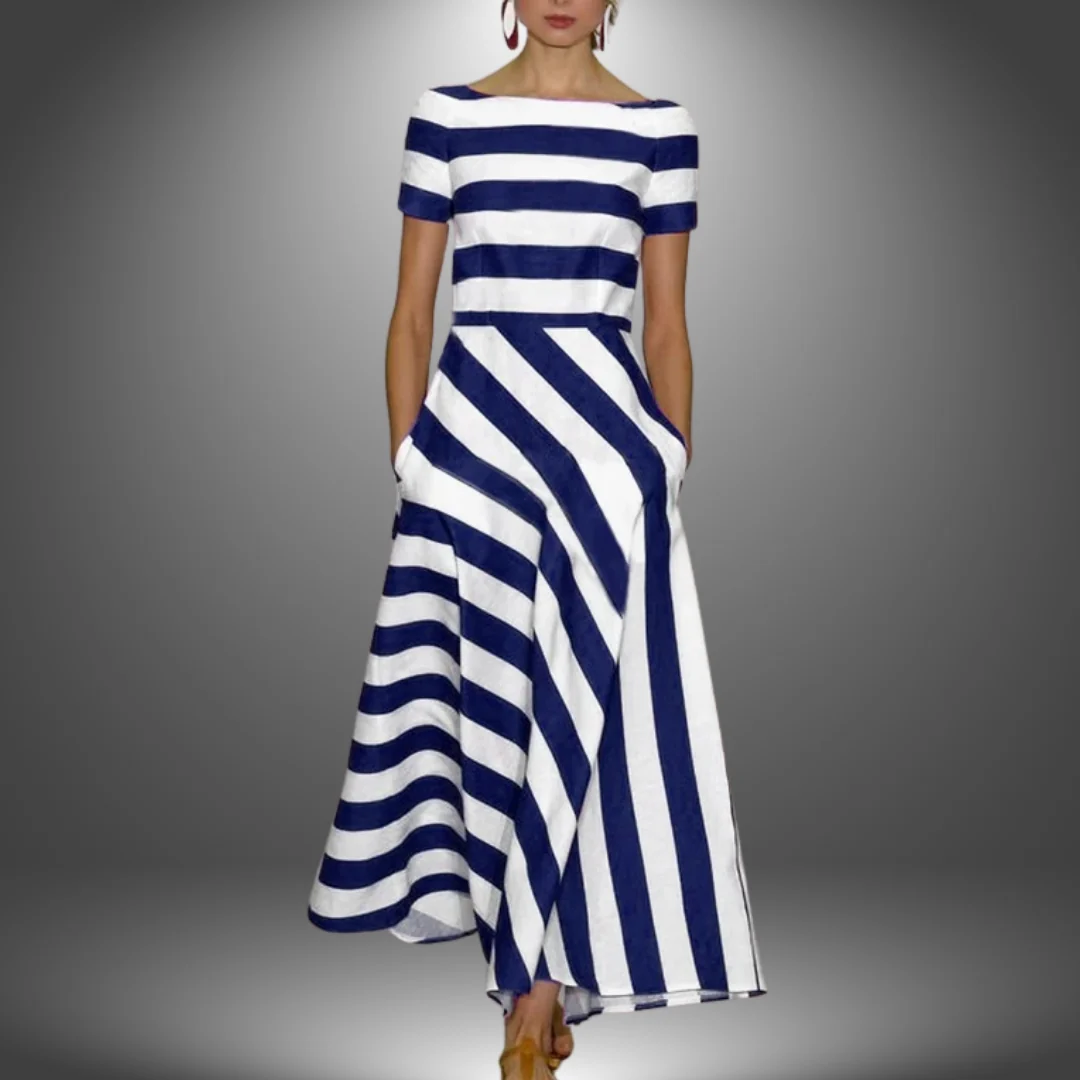 Malene | Vestido largo de rayas con corte A - Imagen 4