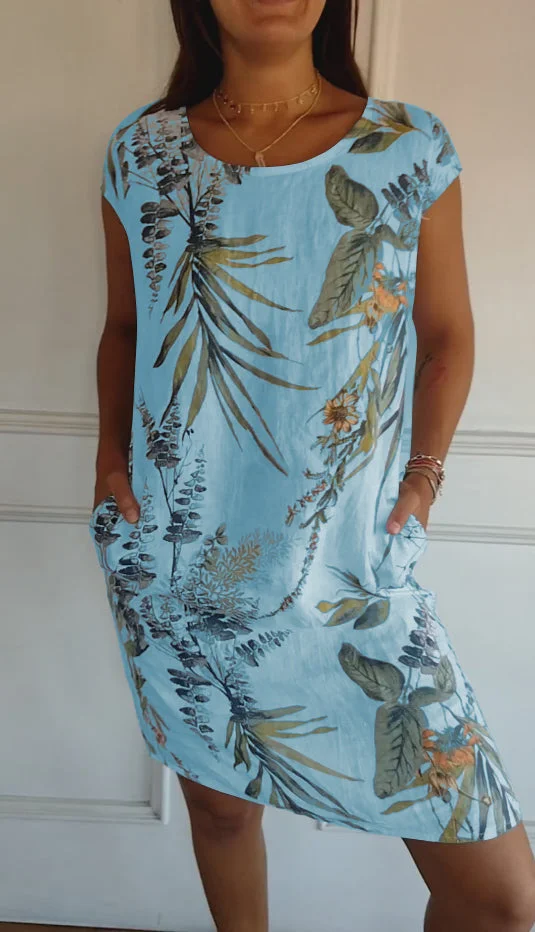 Grace™ Vestido estampado de cuello redondo de algodón y lino para mujer - Imagen 8