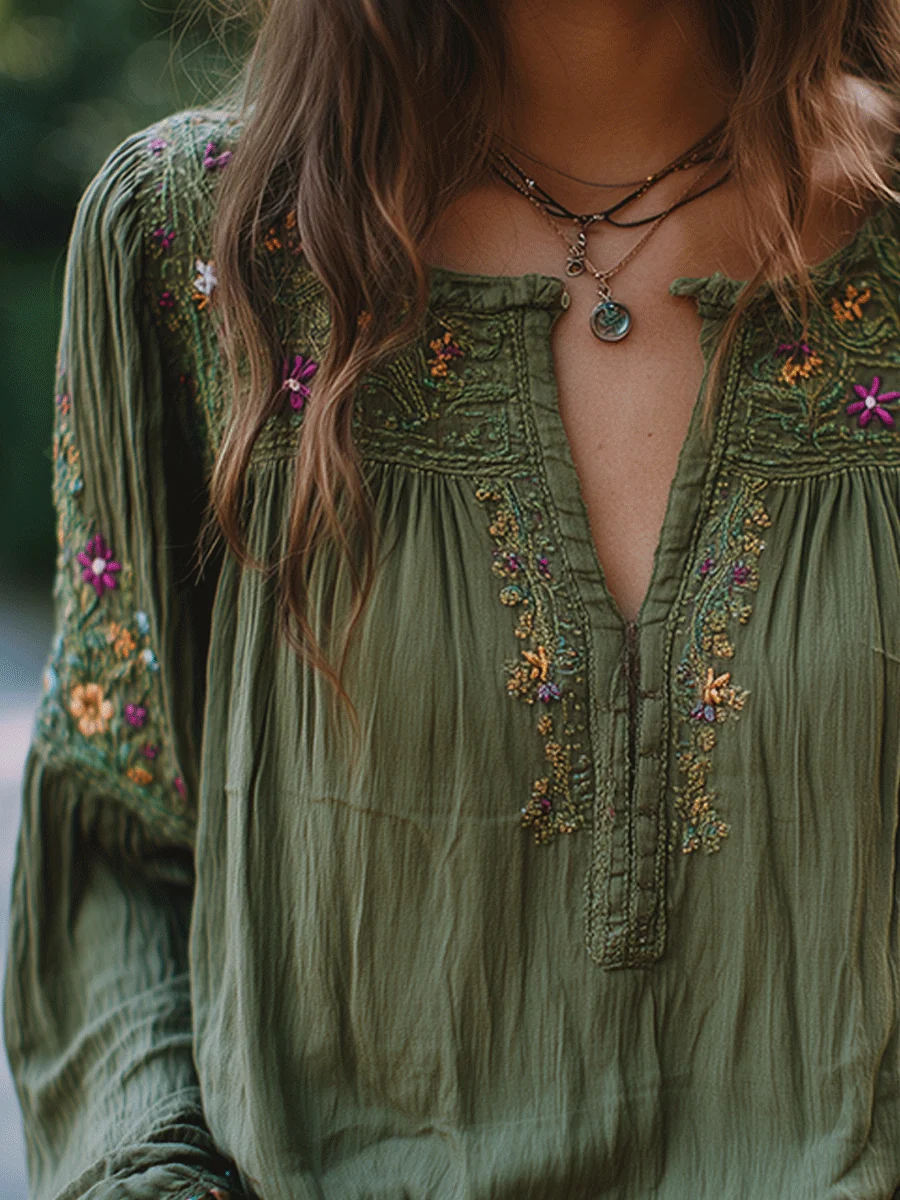 Manuela · Camisa bordada con flores bohemias para Mujer - Imagen 3