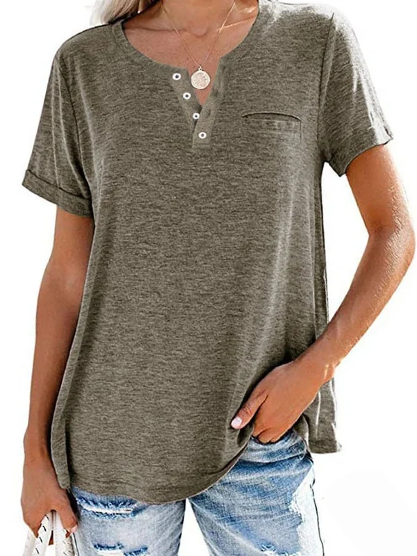 Eira™ Camiseta de Manga Corta con Bolsillo de Color Sólido de Moda - Imagen 2
