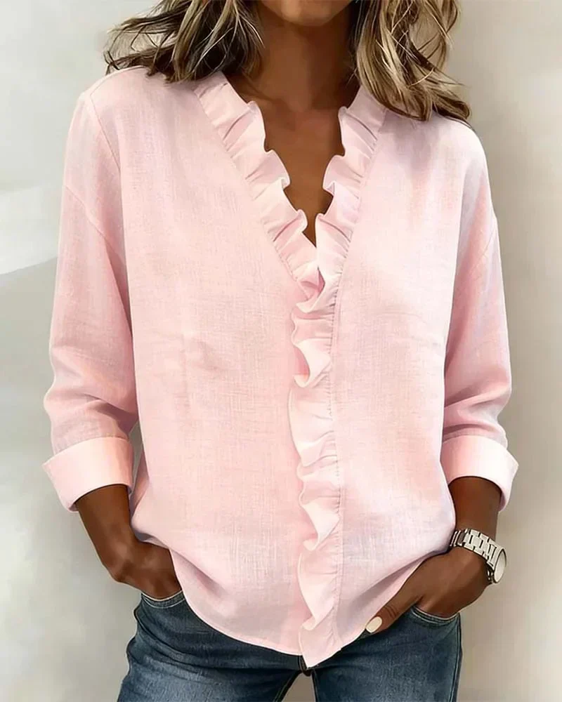 Indie · Blusa con volantes y cuello en V para Mujer