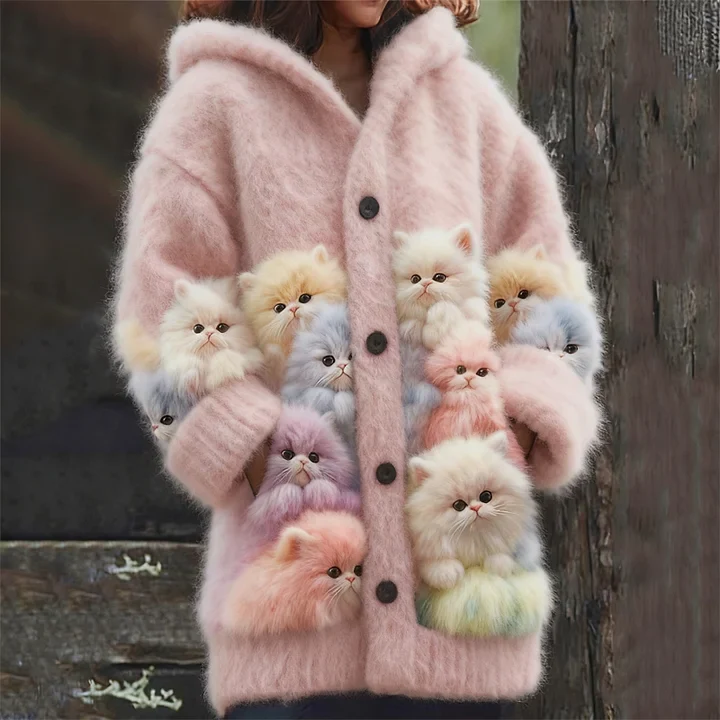 Kelsie - Abrigo Suave con Capucha y Gatos - Imagen 5