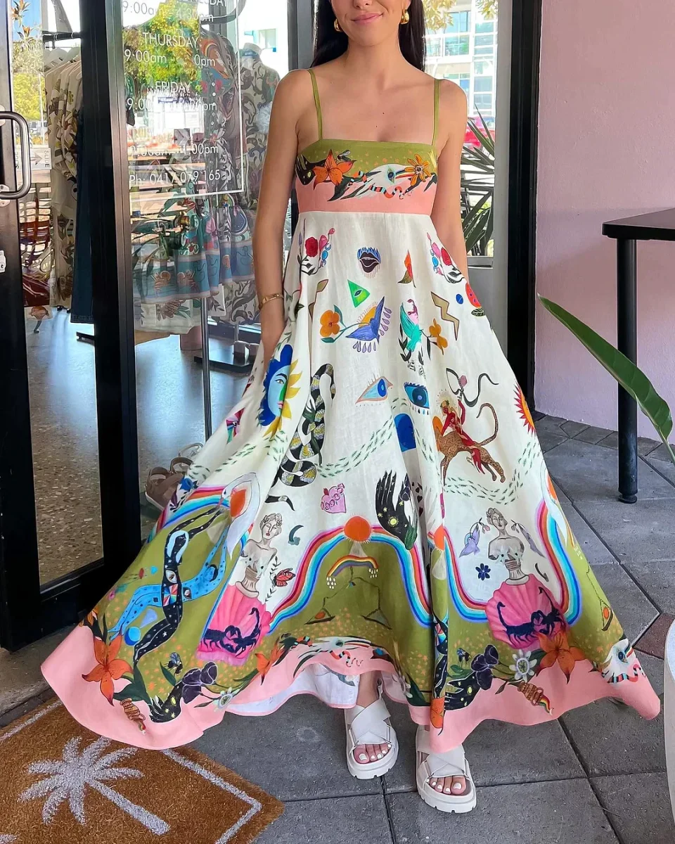 Vestido lencero estampado con una elegante pintura de posicionamiento - Imagen 3