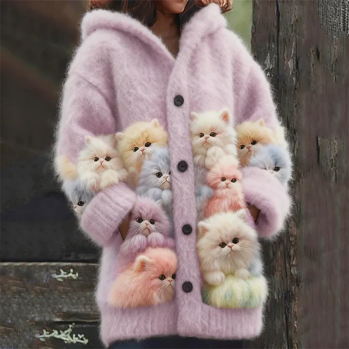 Kelsie - Abrigo Suave con Capucha y Gatos - Imagen 6