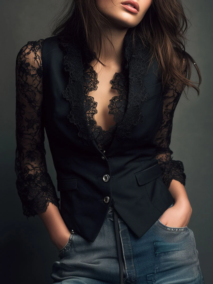 Claudia · Blazer de Mujer Negro con Encaje - Imagen 2