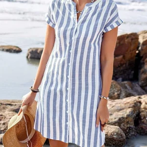 Martine | Elegante vestido camisero a rayas para Mujer