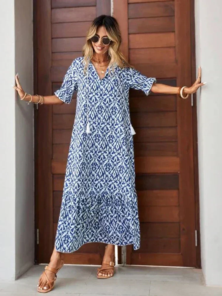 Felicia™ Vestido largo de tejido suelto con estampado de flores - Imagen 5