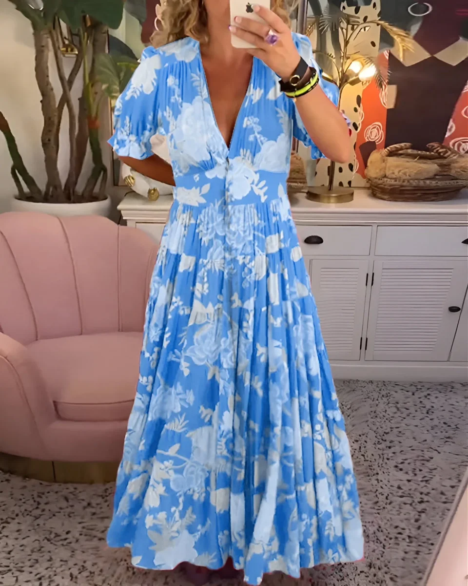 Carine | Vestido con cuello en V y bolsillos con estampado floral - Imagen 3
