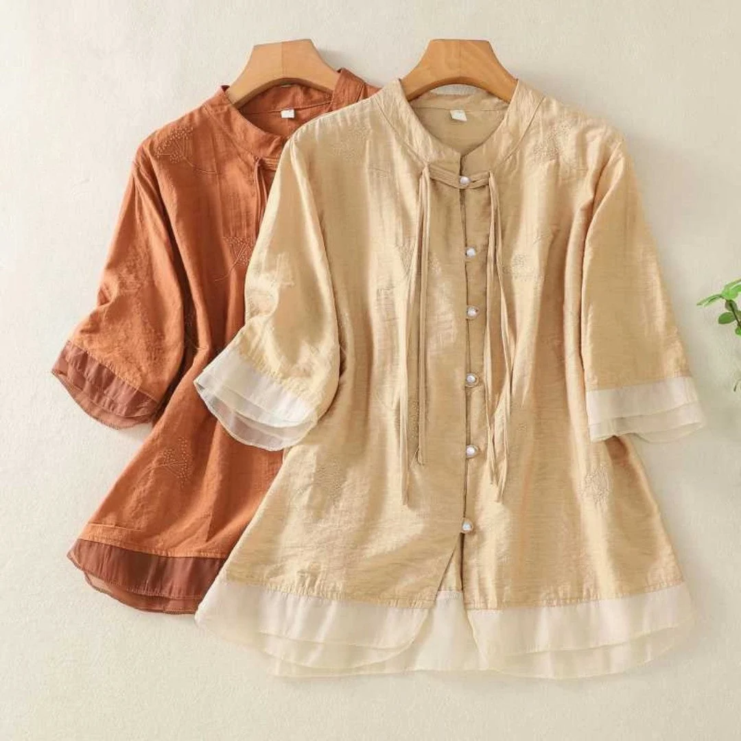 Laurienne™ | Blusa abotonada con cuello mandarín - Imagen 5