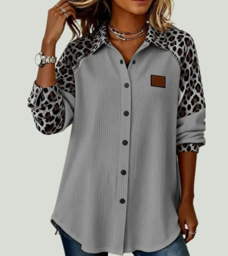 Renza | Camisa com Colarinho Reversível de Leopardo - Imagen 3
