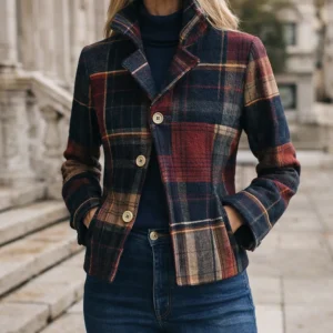 Natalie – Chaqueta de entretiempo para Mujer a cuadros con cuello