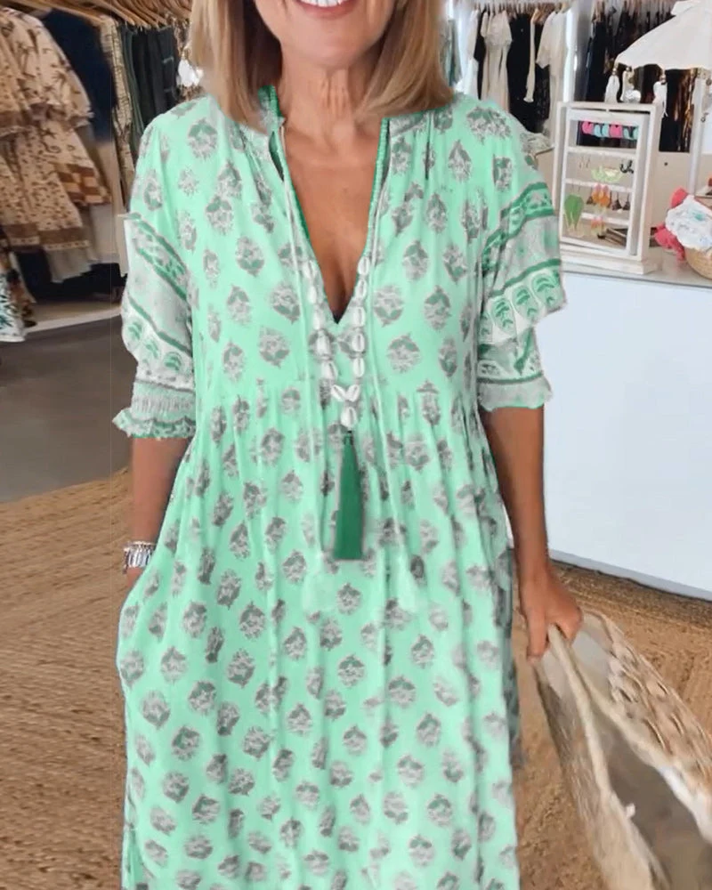 Modena™ - Vestido casual estampado con escote en V y media manga - Imagen 9