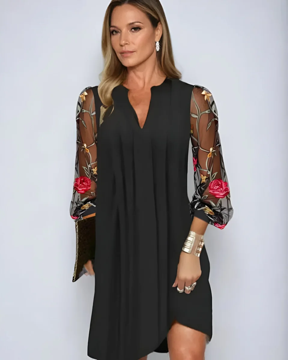Renée | Elegante vestido largo de mujer con mangas bordadas - Imagen 2