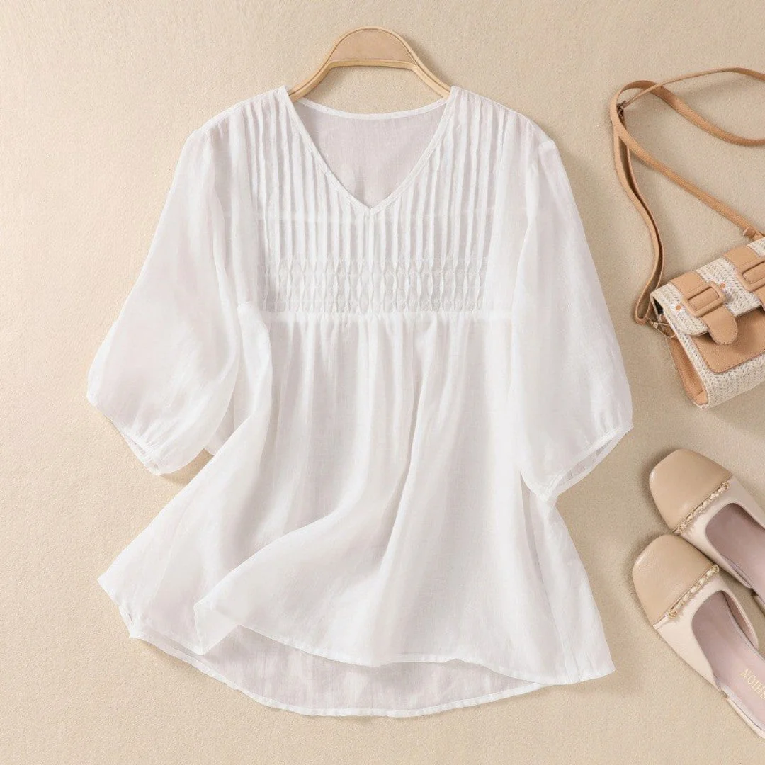Laurienne™ | Blusa plisada con cuello en V - Imagen 5