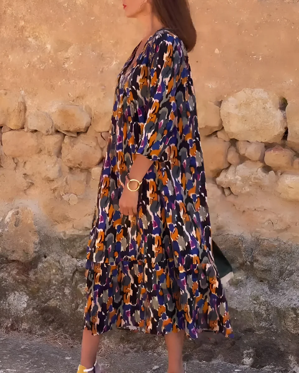 Nathalie | Vestido con cuello en V y estampado retro - Imagen 5