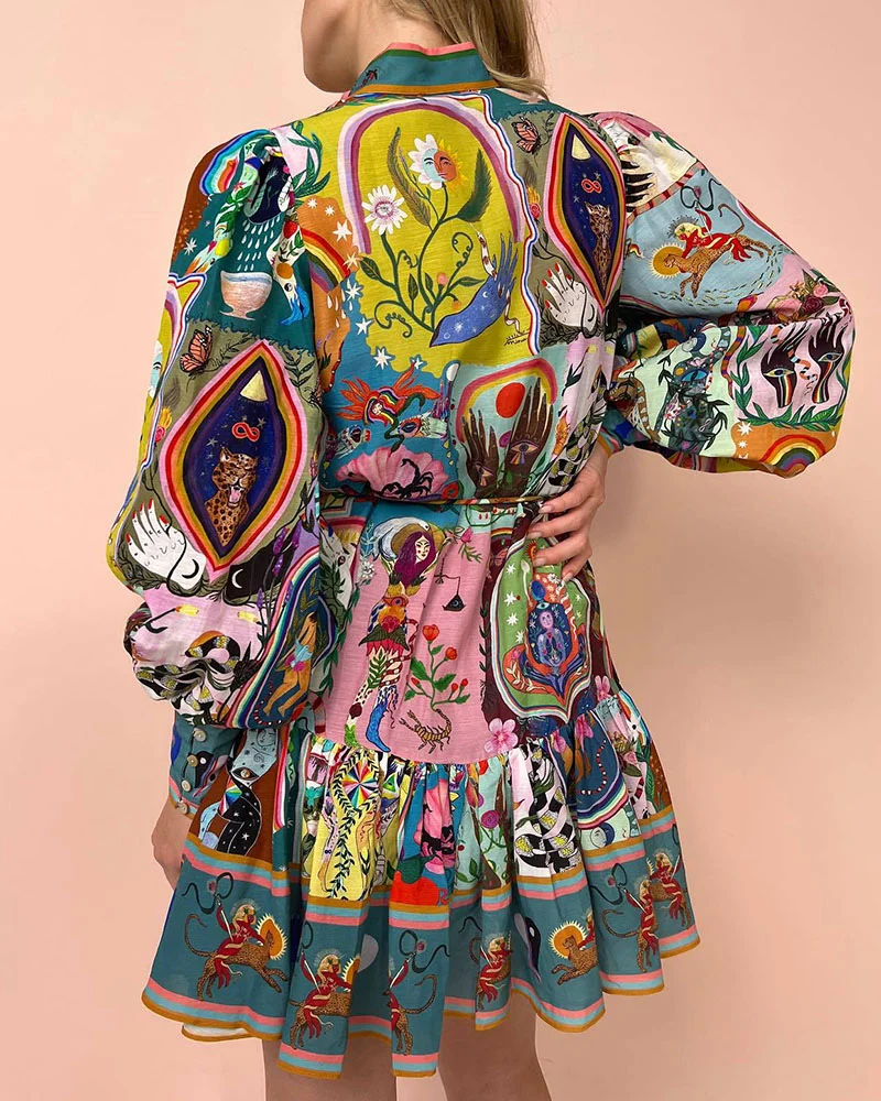 Freya™ Vestido plisado estampado con cordones - Imagen 3