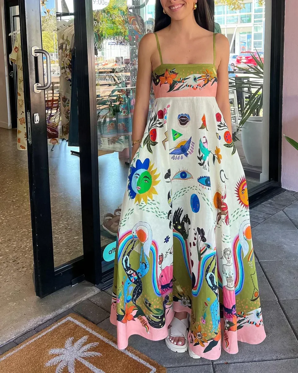 Vestido lencero estampado con una elegante pintura de posicionamiento - Imagen 4