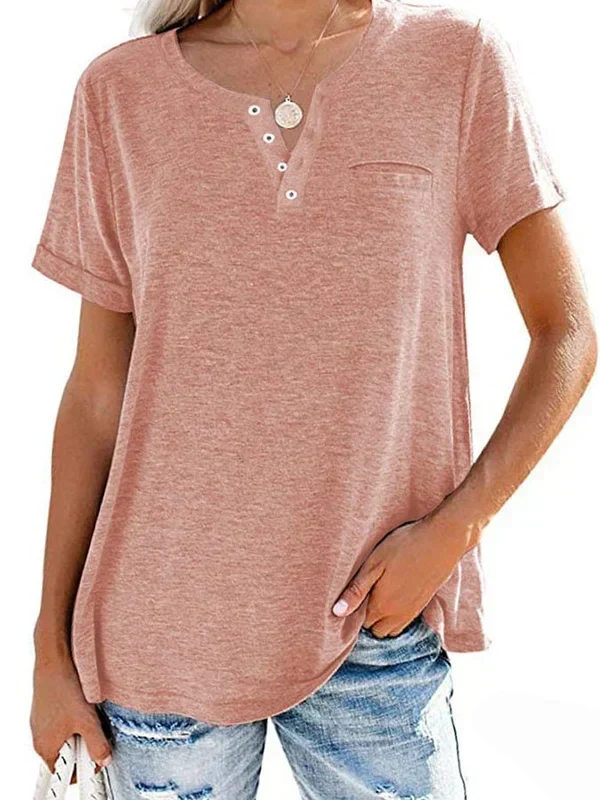 Eira™ Camiseta de Manga Corta con Bolsillo de Color Sólido de Moda - Imagen 4