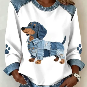 Lilah - Sudadera con Estampado de Dachshund y Patchwork