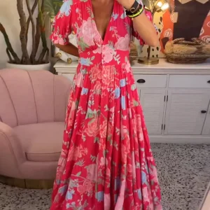 Catrisa™ - Vestido con cuello en V y estampado floral con bolsillos