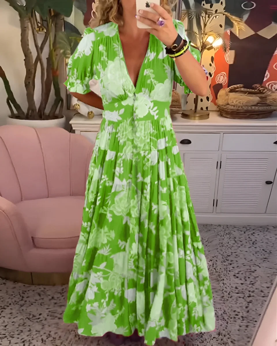 Carine | Vestido con cuello en V y bolsillos con estampado floral - Imagen 4