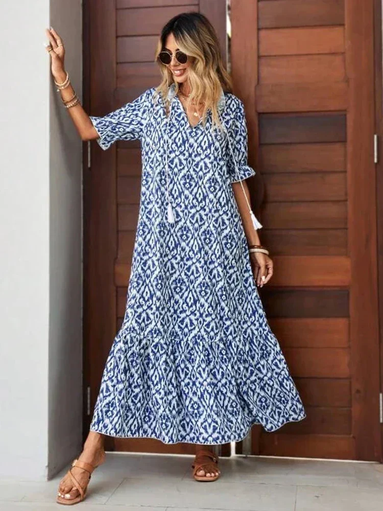 Felicia™ Vestido largo de tejido suelto con estampado de flores - Imagen 6