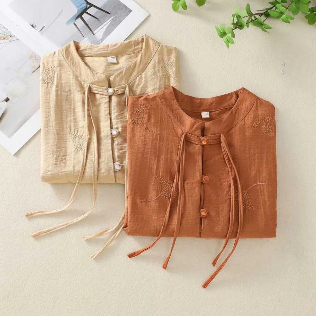 Laurienne™ | Blusa abotonada con cuello mandarín - Imagen 6