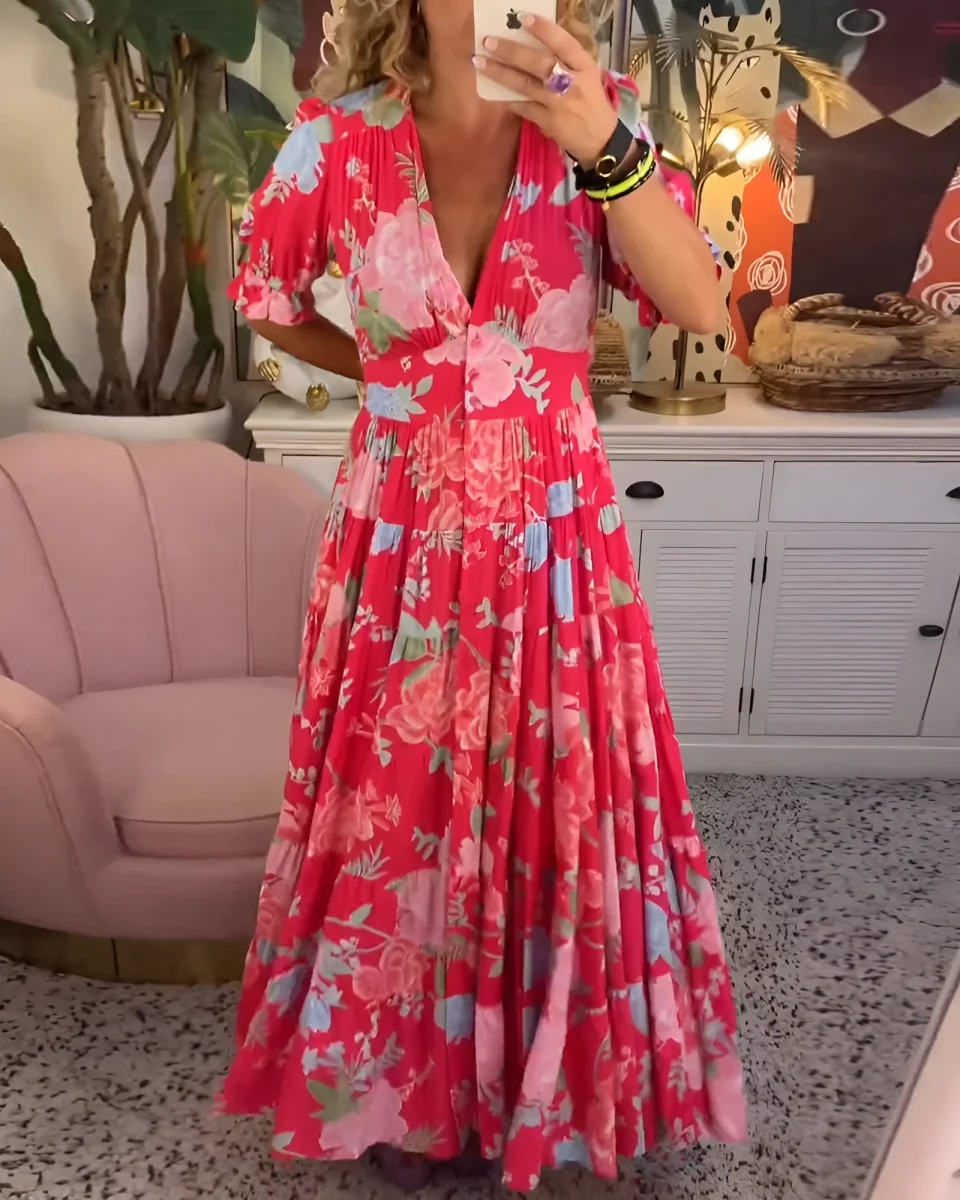 Carine | Vestido con cuello en V y bolsillos con estampado floral - Imagen 6