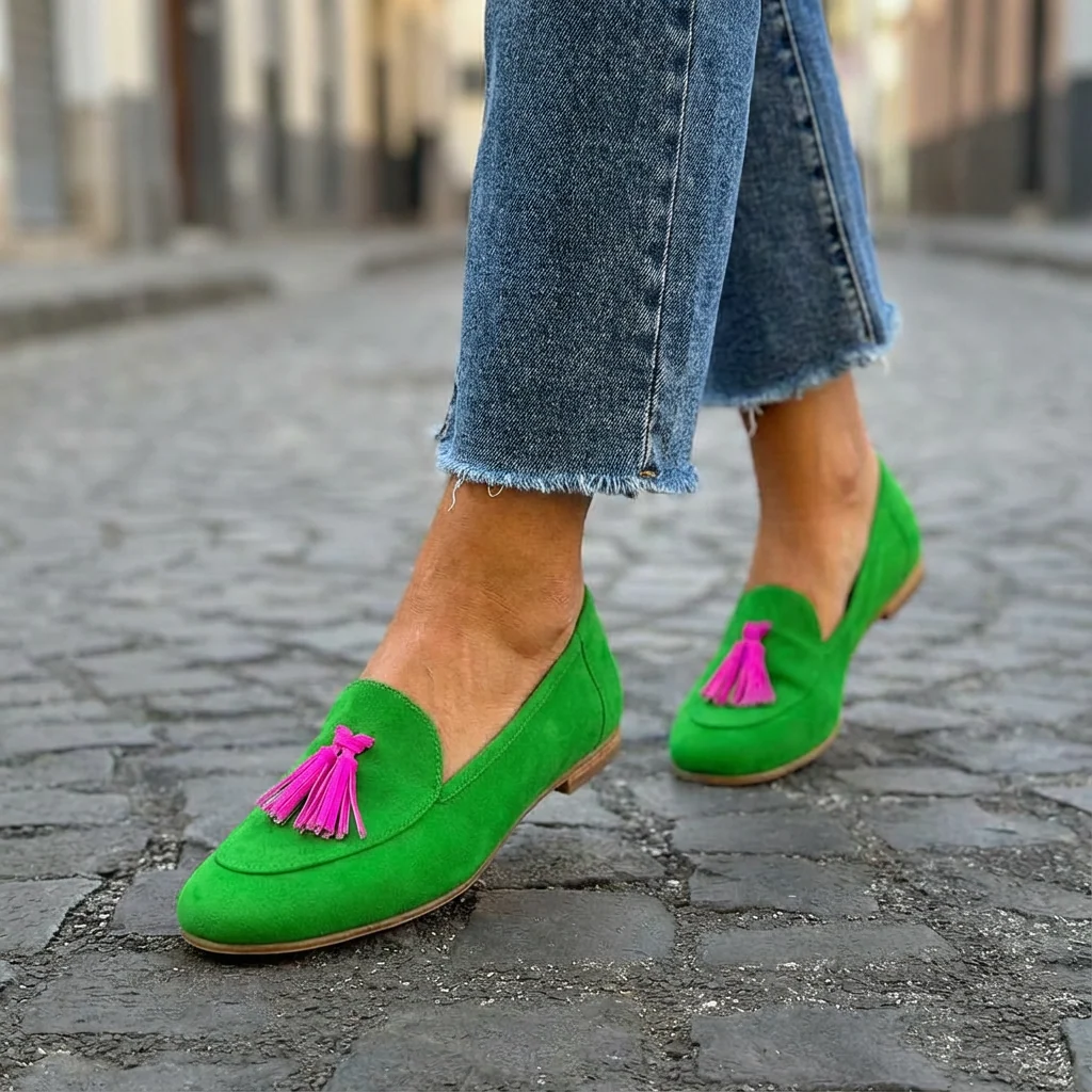 LUDE - MOCASÍN VERDE CON BORLAS - Imagen 4